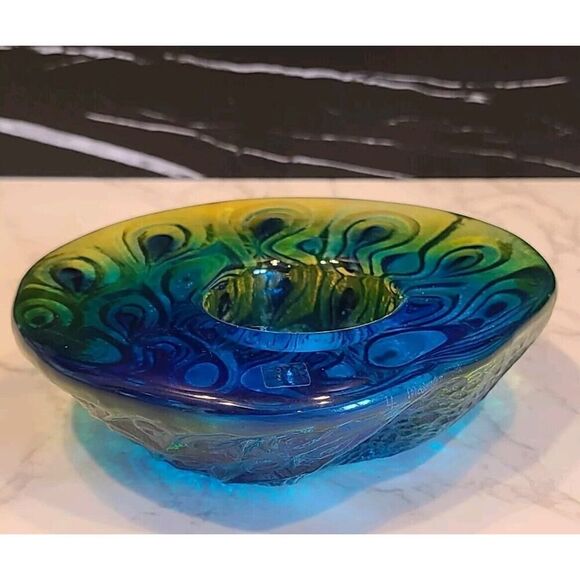 Mats Jonasson Peacock Crystal Tea Light w Original Sticker Maleras Sweeden EUC - Picture 3 of 10